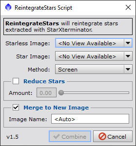 Preview of RegintegrateStars dialog in PixInsight